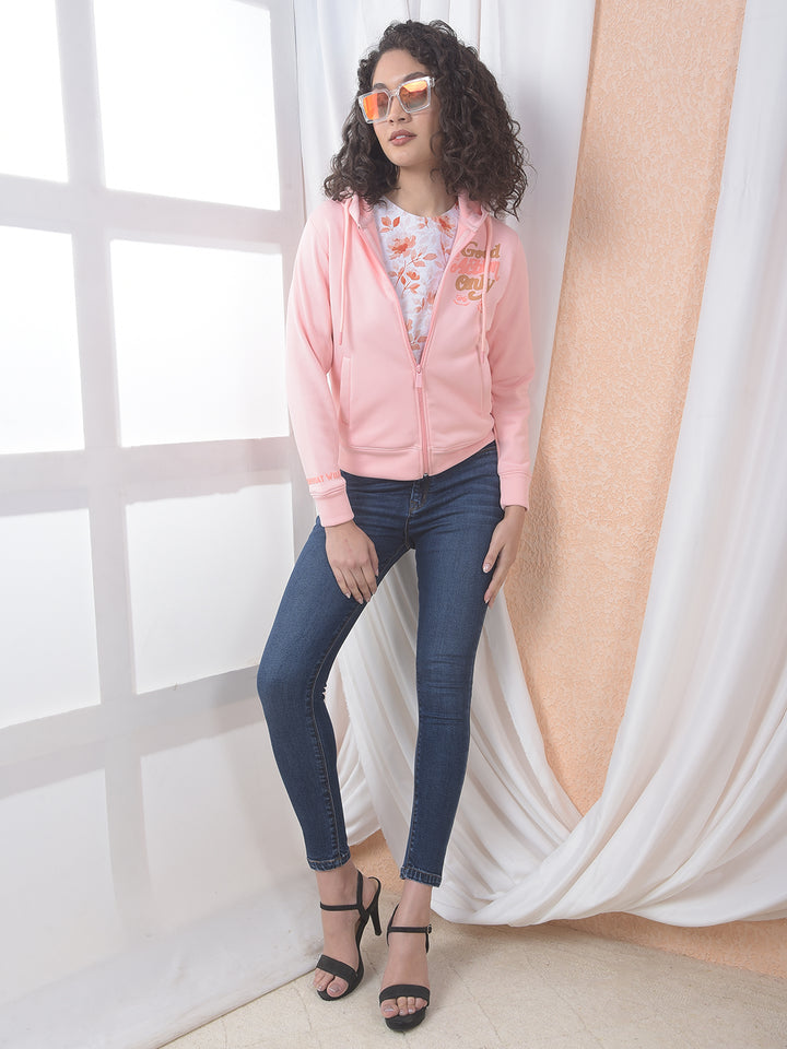 Pink Graphic Printed Hooded Sweatshirt