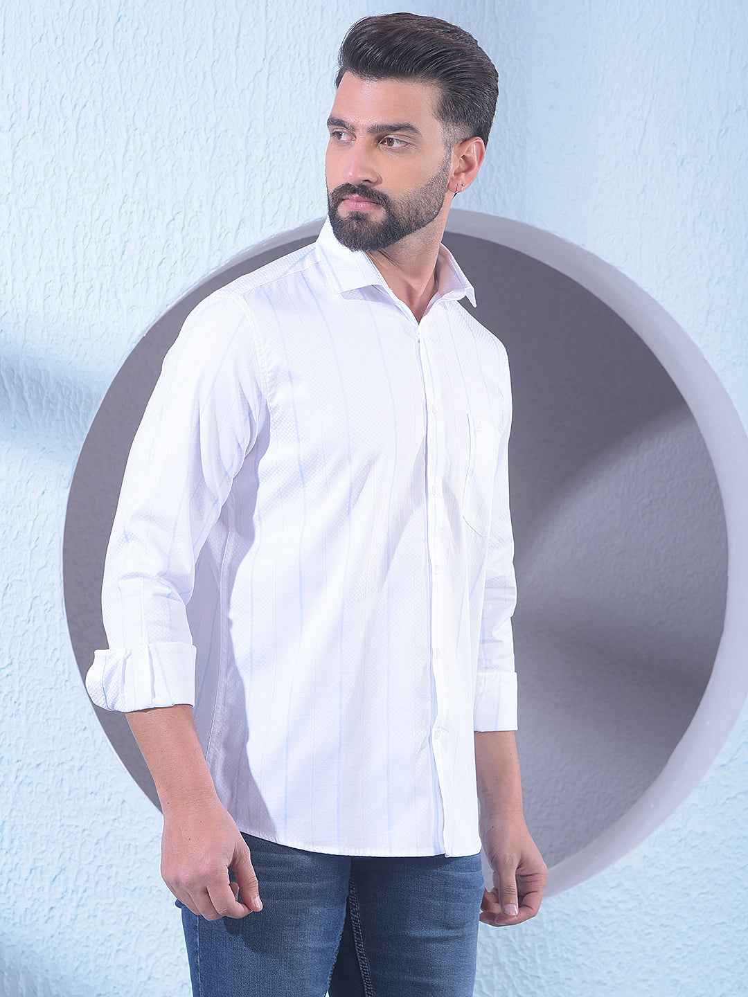 White Vertical Stripes 100% Cotton Shirt