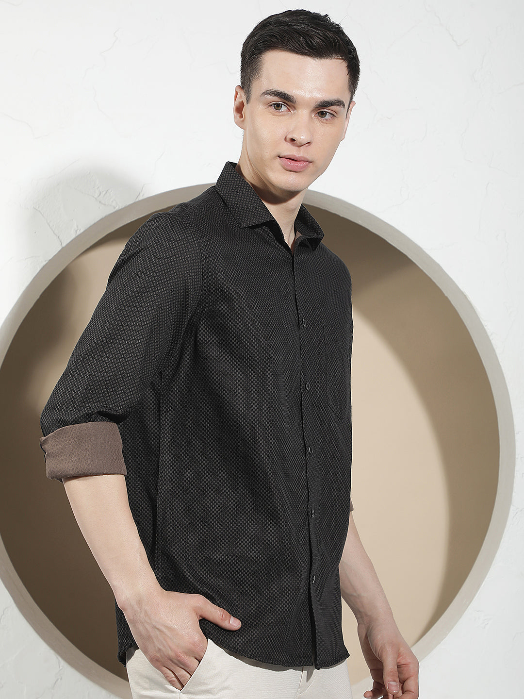 Navy Blue Printed 100% Cotton Shirt