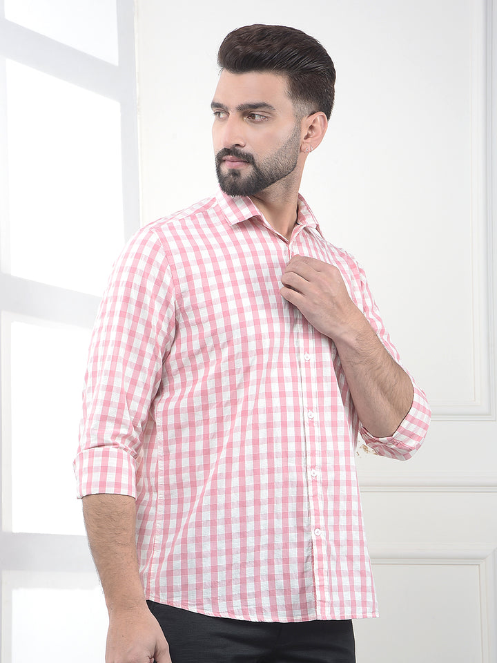 Flamingo Pink Checked 100% Cotton Shirt