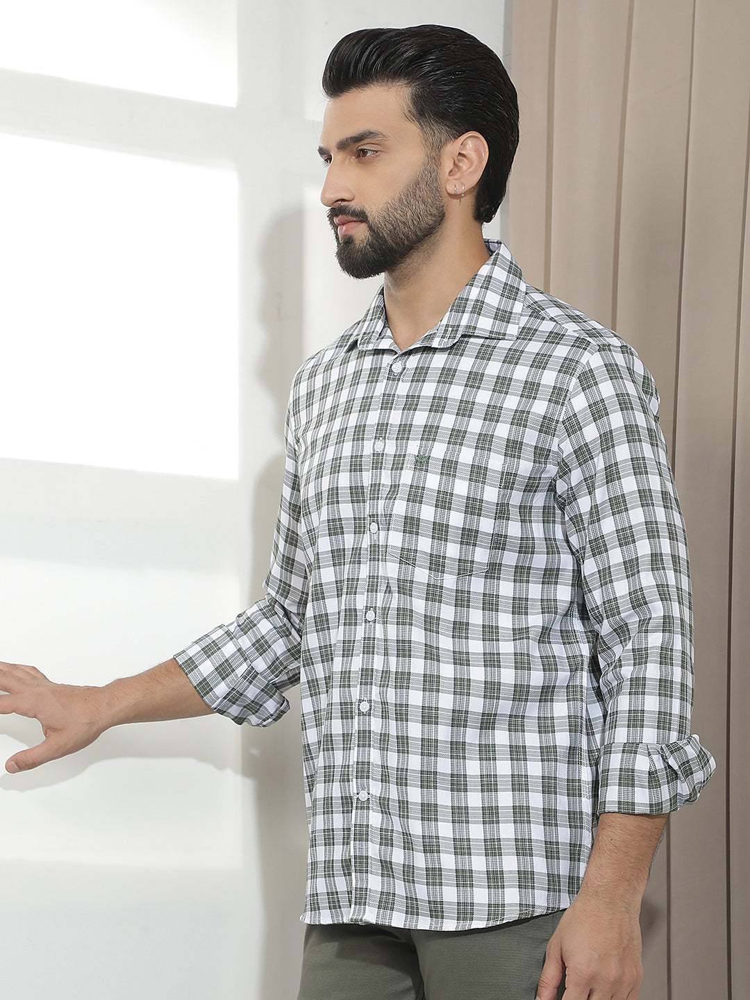 Green 100% Cotton Checked Shirt