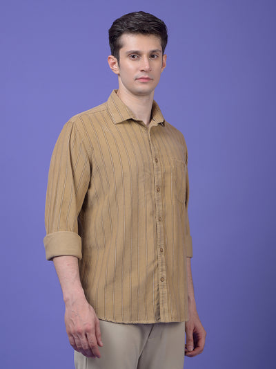 Brown Vertical Stripes 100% Cotton Shirt