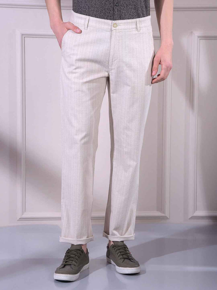 Beige Vertical Stripes Trousers