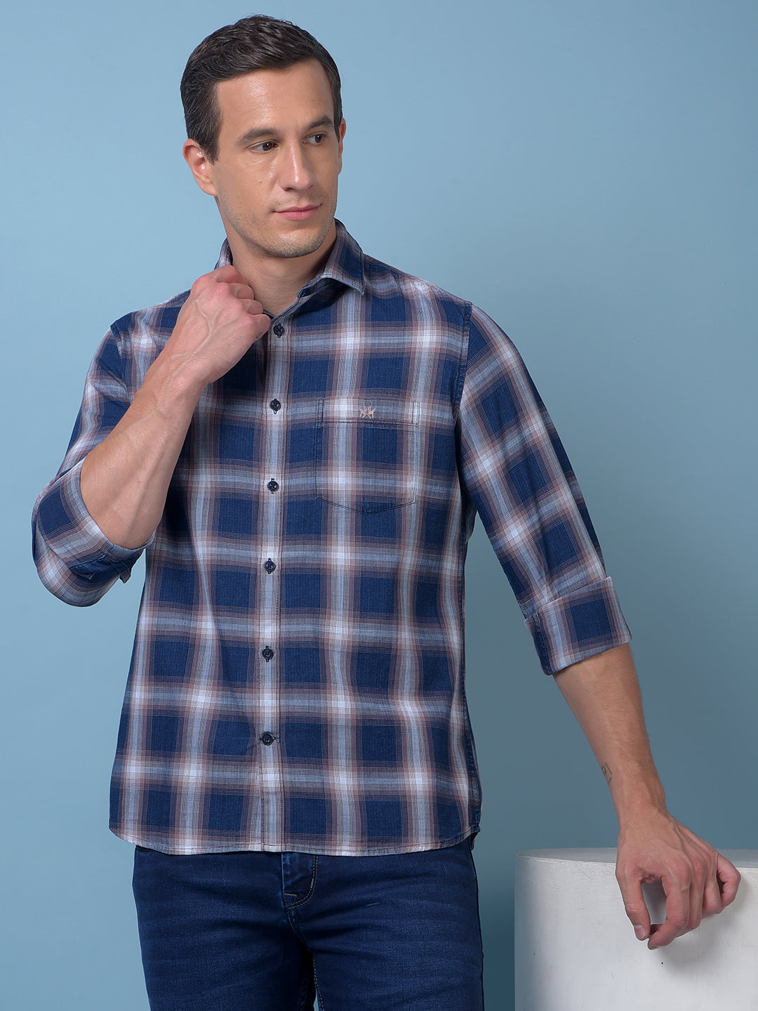 Blue Checked 100% Cotton Shirt