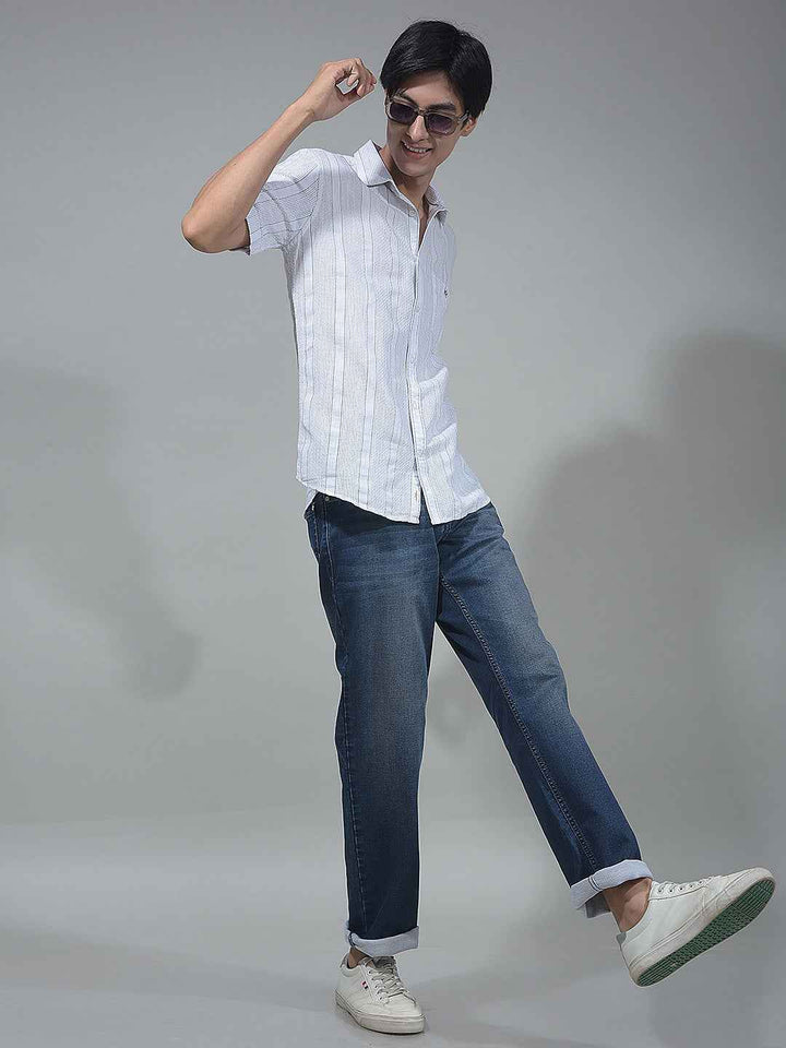 White Vertical Striped 100% Cotton Shirt