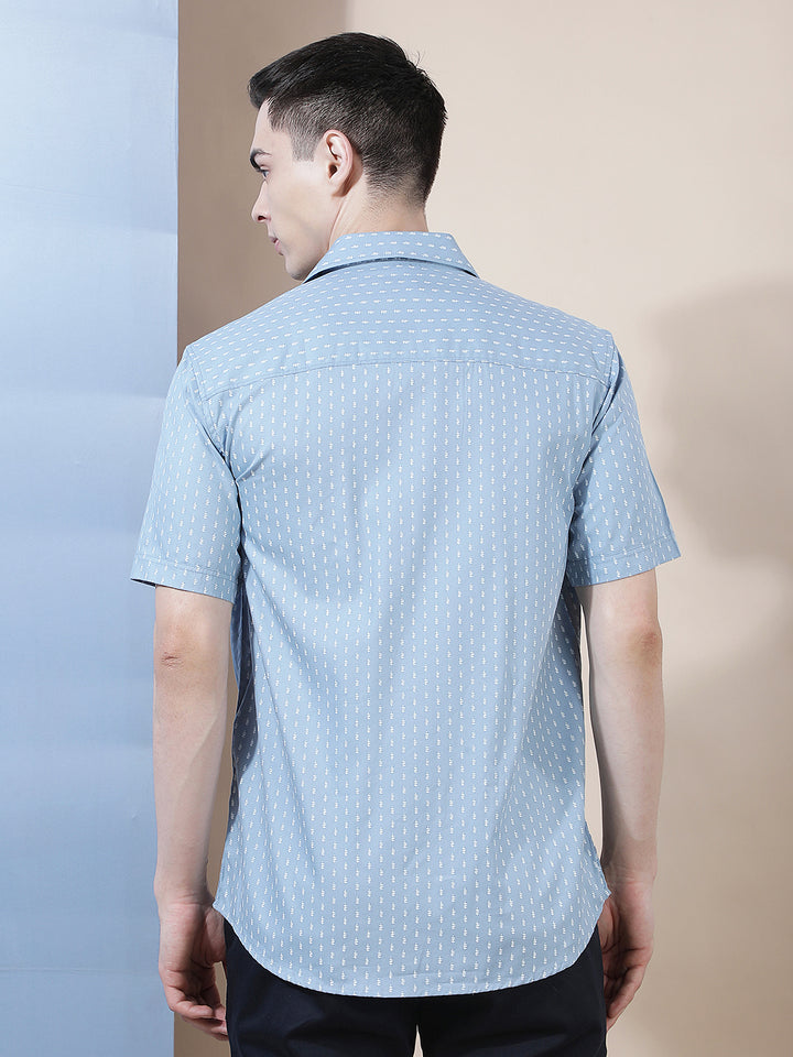 Sky Blue Micro Printed Shirt