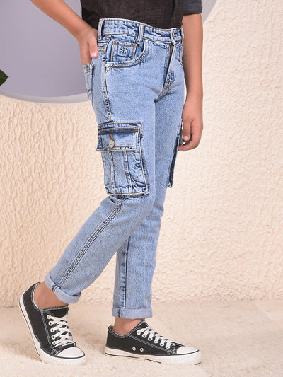 Blue 100% Cotton Straight Cargo Jeans