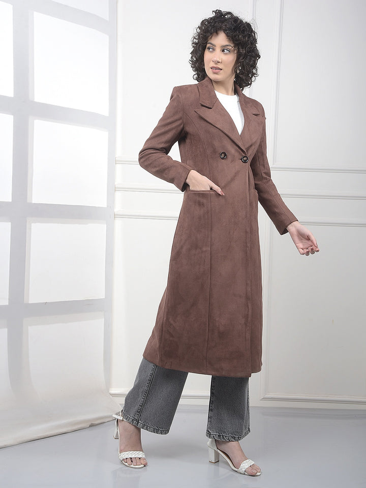 Brown Notched Lapel Double-Breasted Overcoat