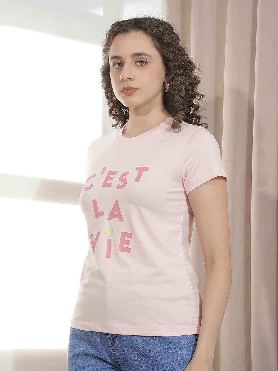 Pink Typographic Printed T-Shirt
