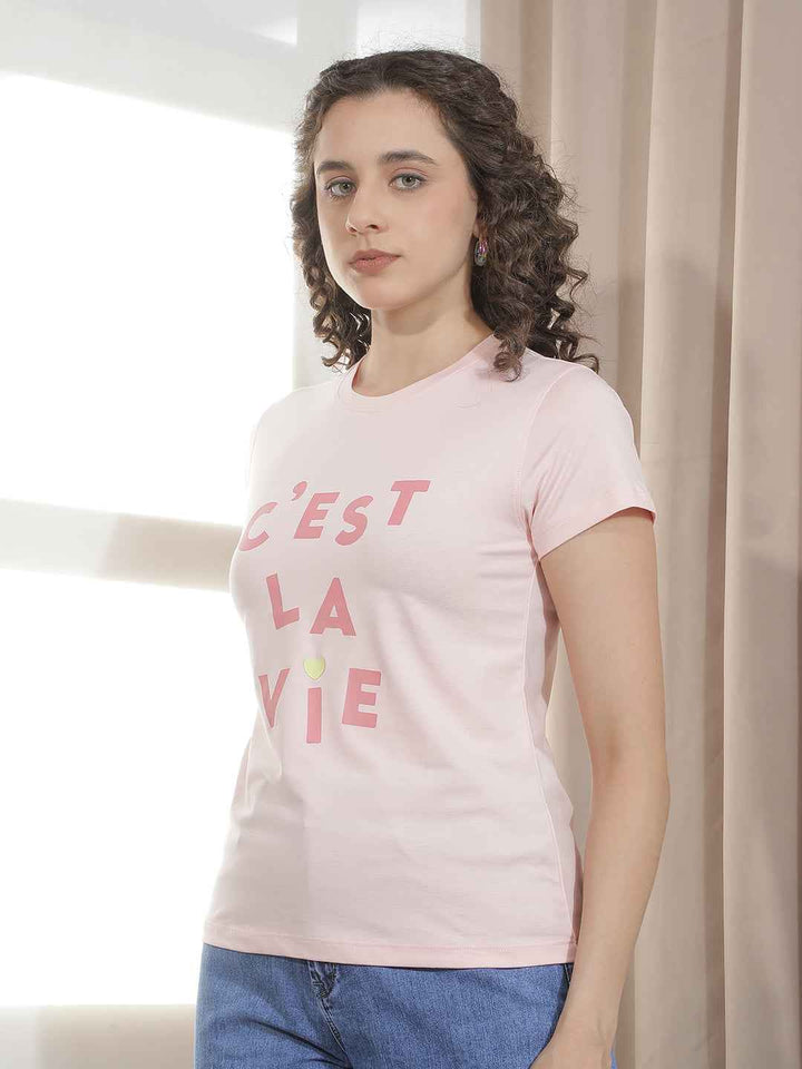Pink Typographic Printed T-Shirt