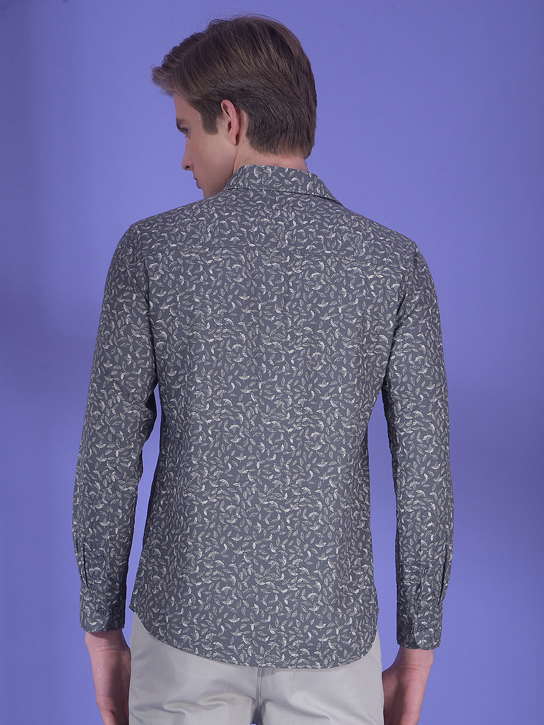 Grey Floral Printed 100% Cotton Shirt