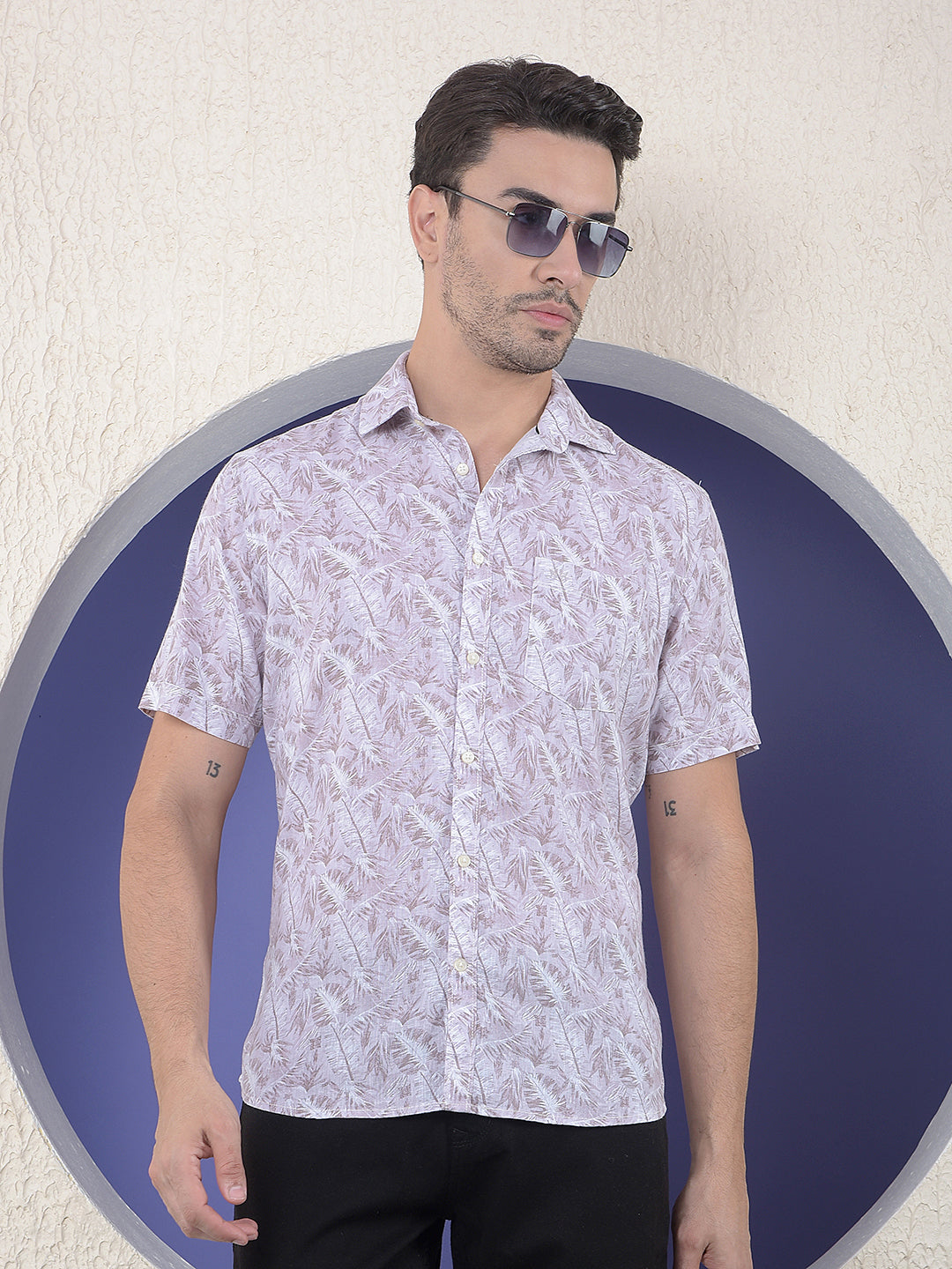 Lilac Breeze Purple Printed Linen Shirt