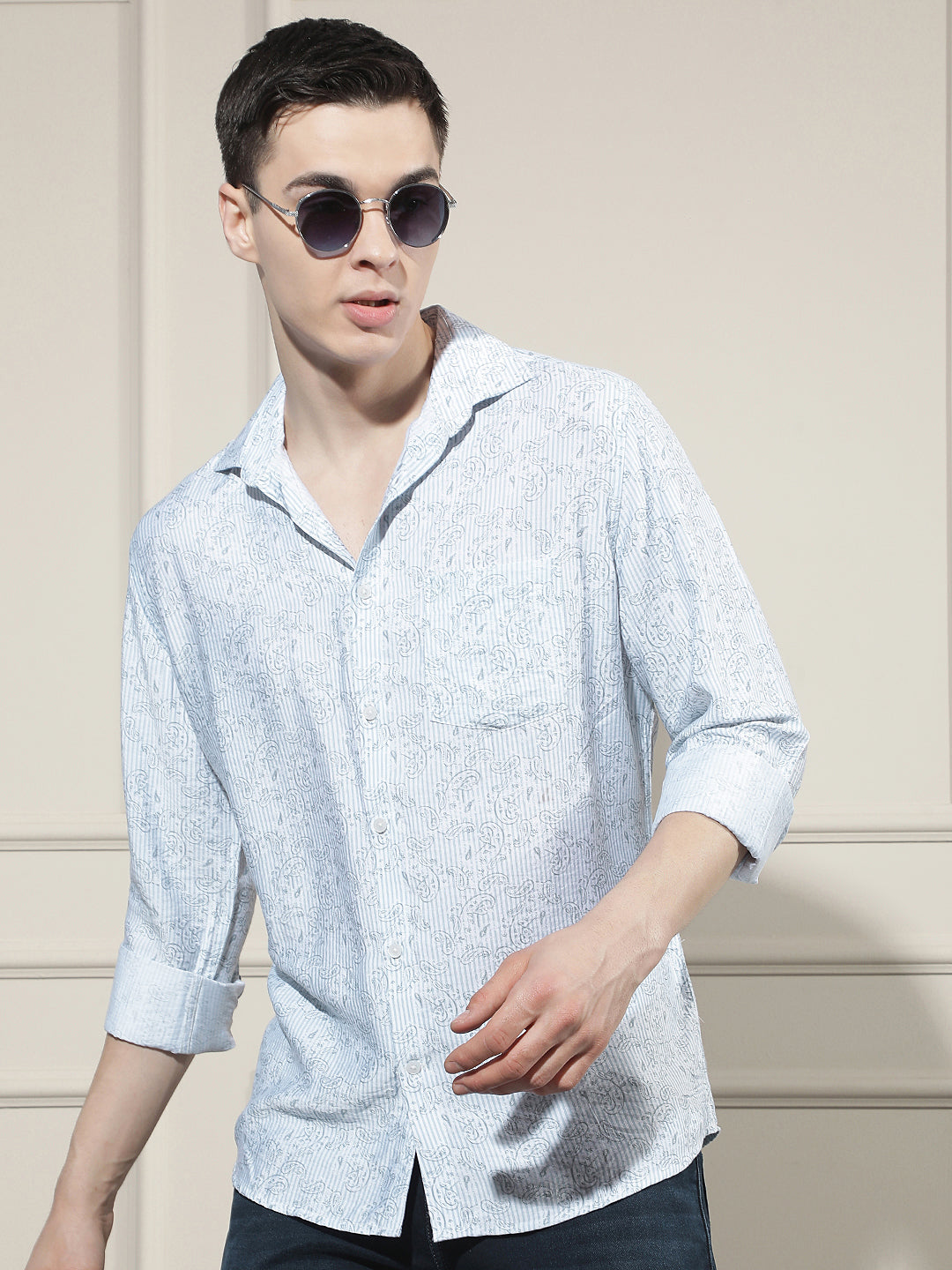 Relaxed Pacific Blue Printed Shirt