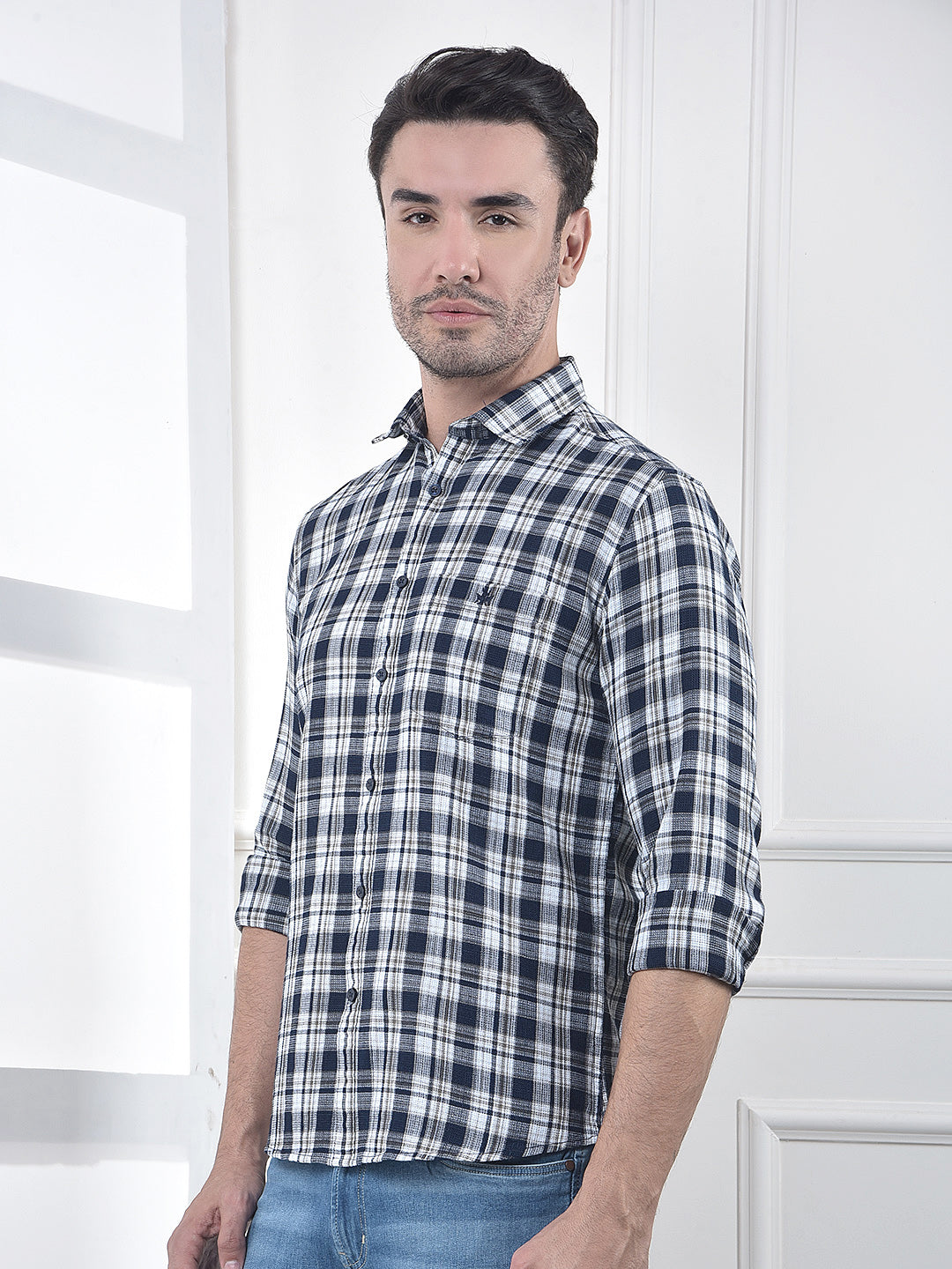 Brown Checked 100% Cotton Shirt
