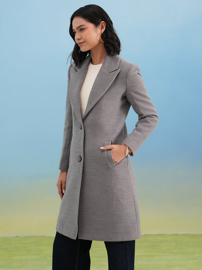 Grey Notched Lapel Overcoat