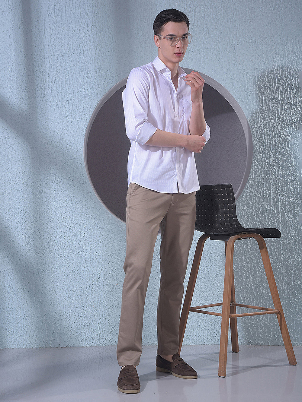 Elegant White Jacquard Shirt