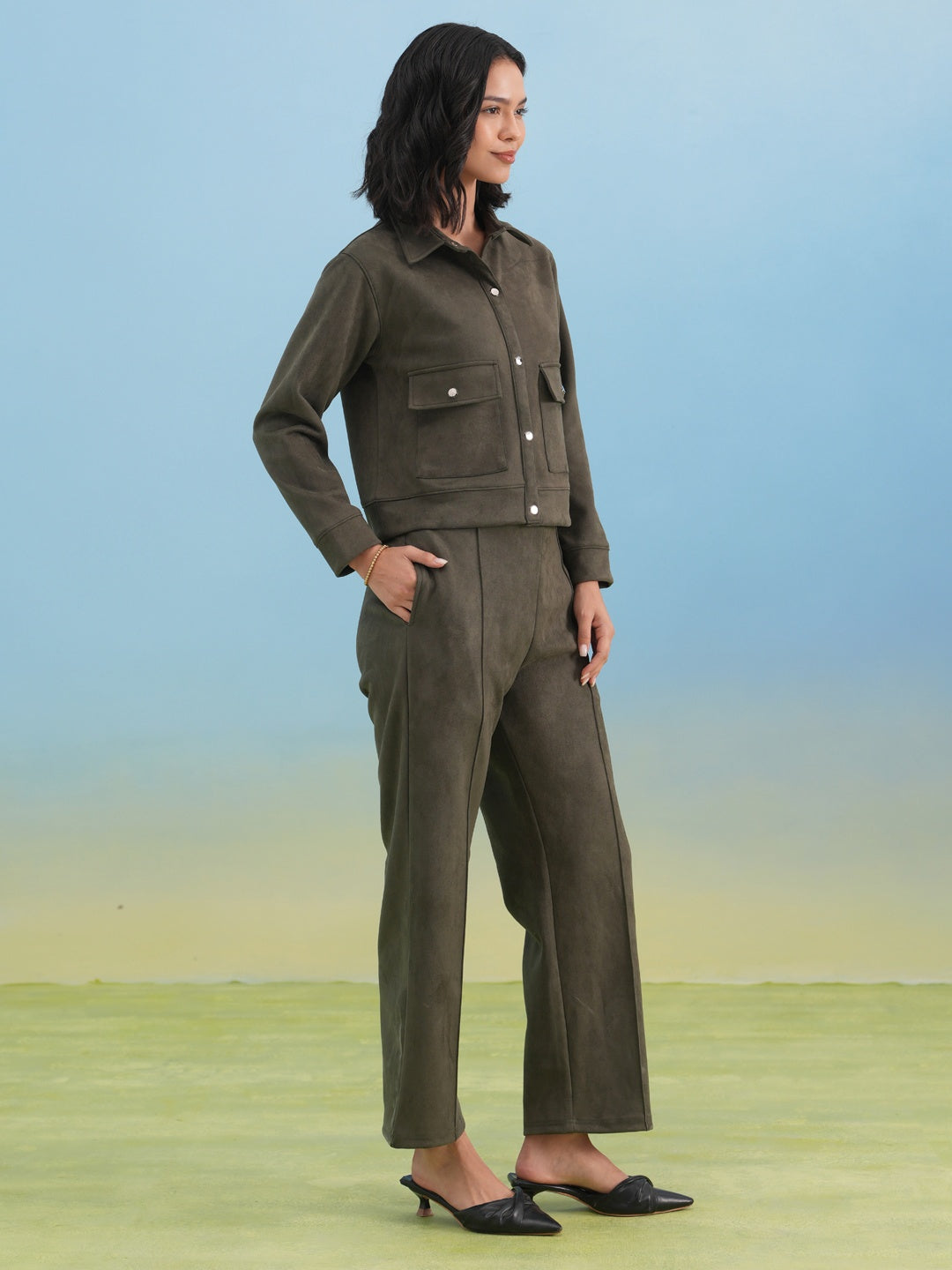 Olive Soft-Touch Buttoned Shacket