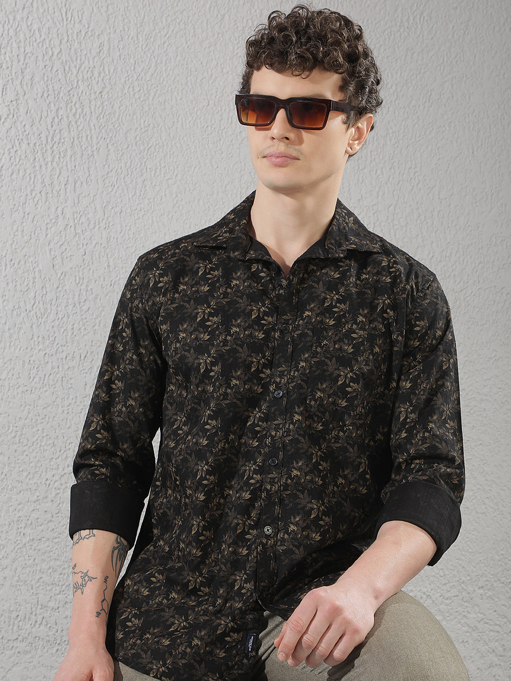 Brown Floral Printed Shirt