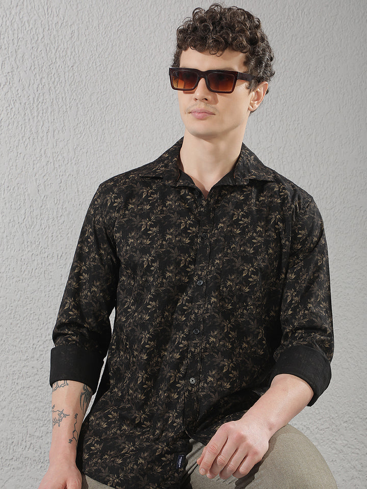 Brown Floral Printed Shirt