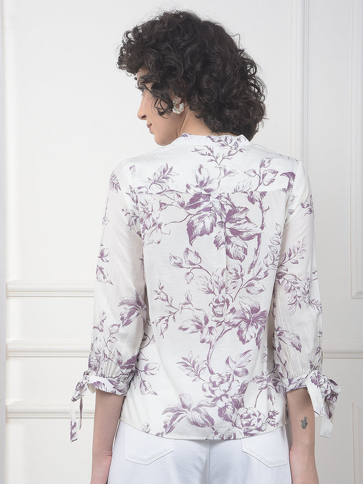 Purple Floral Print V-Neck Top