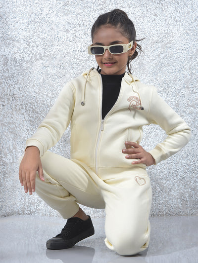 Cream Hooded Neck Knitted Sweatshirt