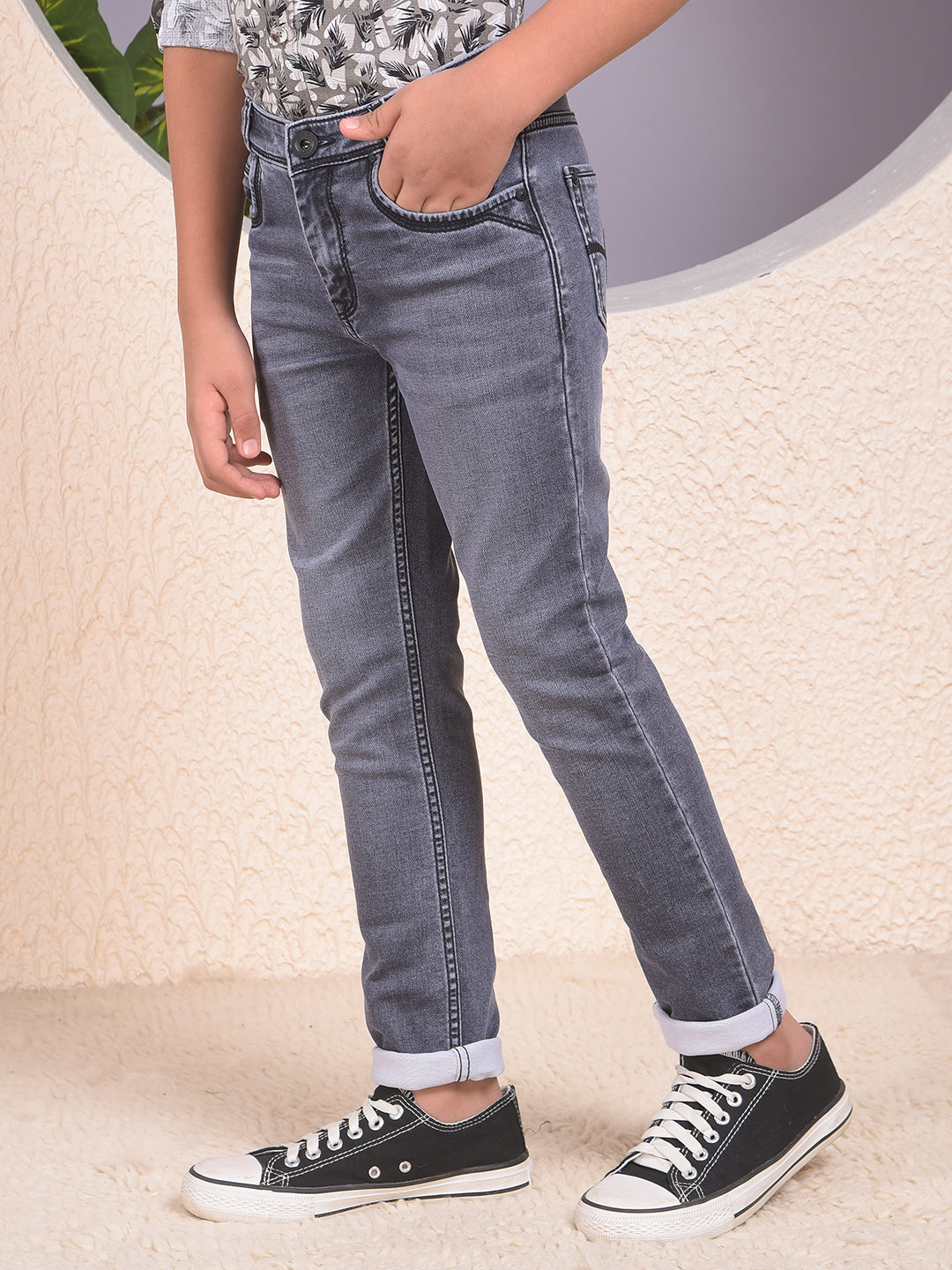 Modish Dark Wash Slim Fit Grey Jeans