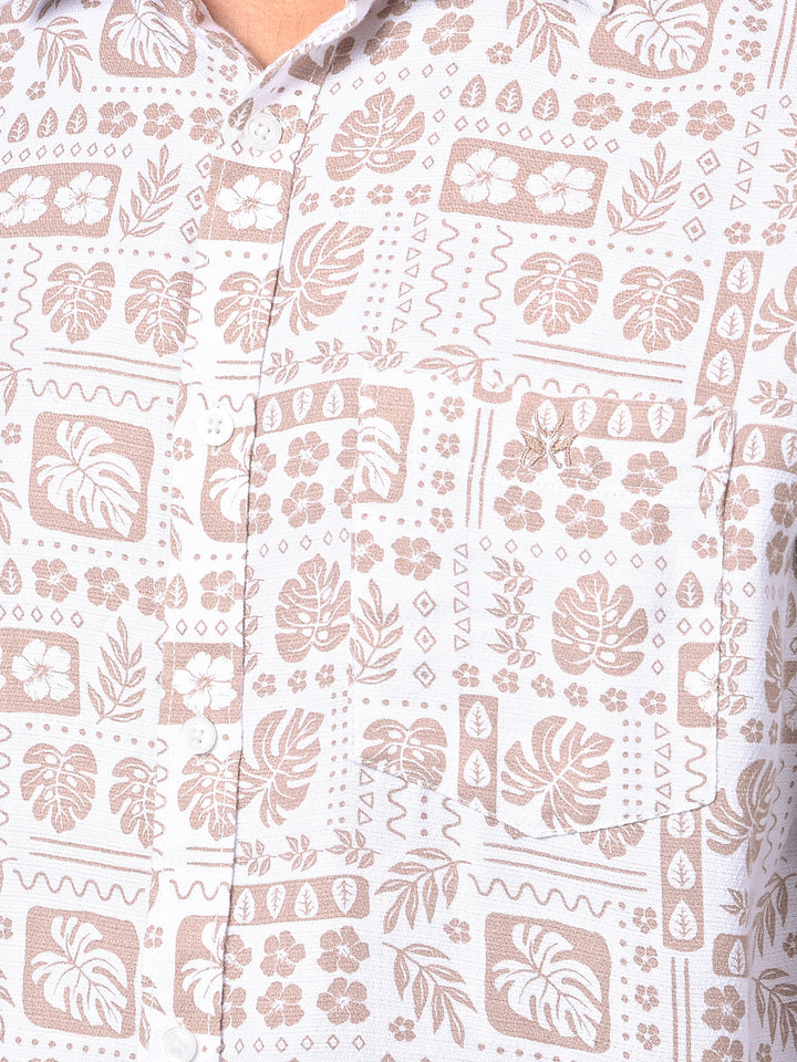 Brown Floral Print Shirt-Men Shirts-Crimsoune Club