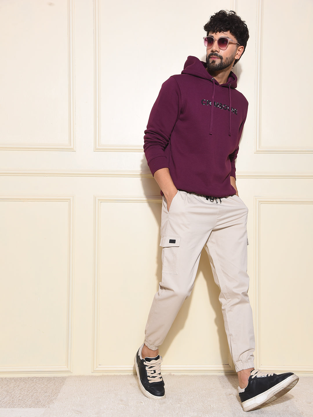 Wine Typographic Print Hooded Neck Sweatshirt