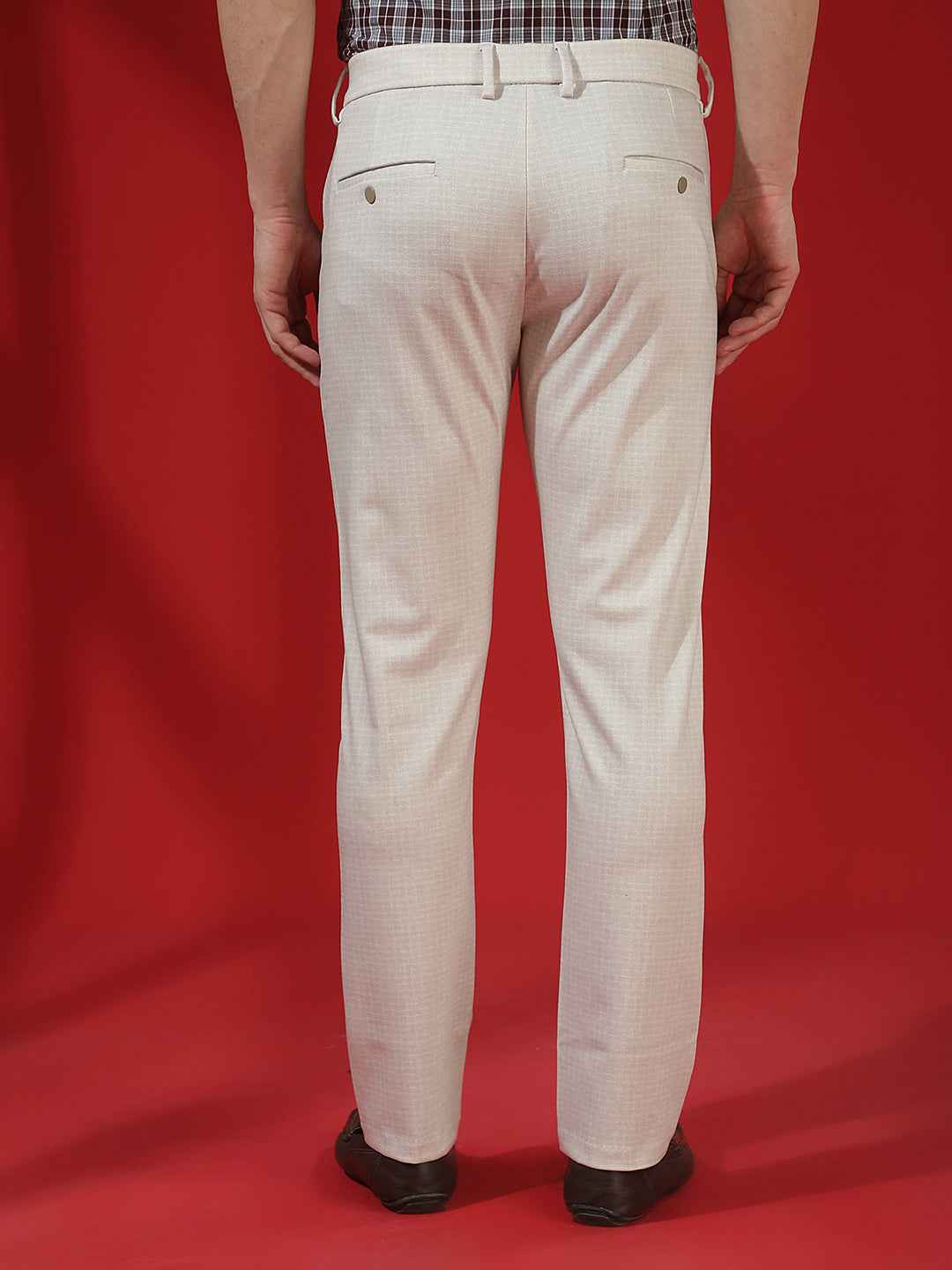 Beige Checked Knitted Trousers