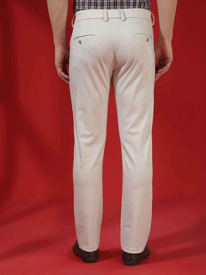 Beige Checked Knitted Trousers
