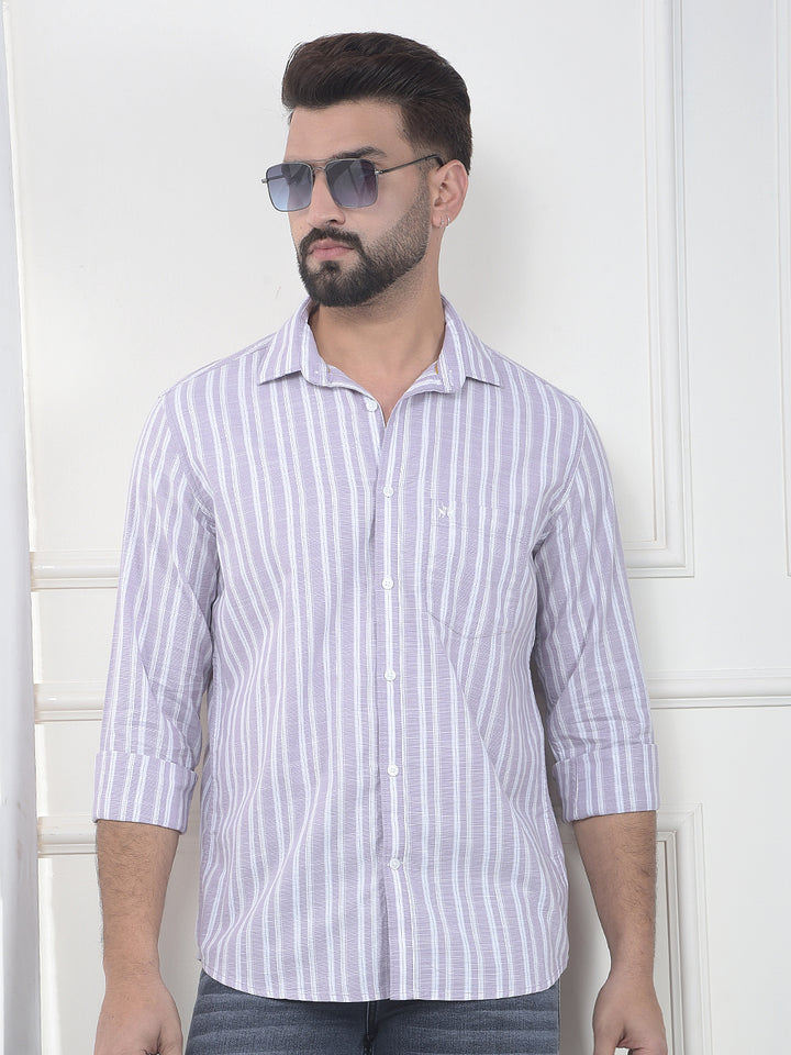 Purple Vertical Striped 100% Cotton Shirt