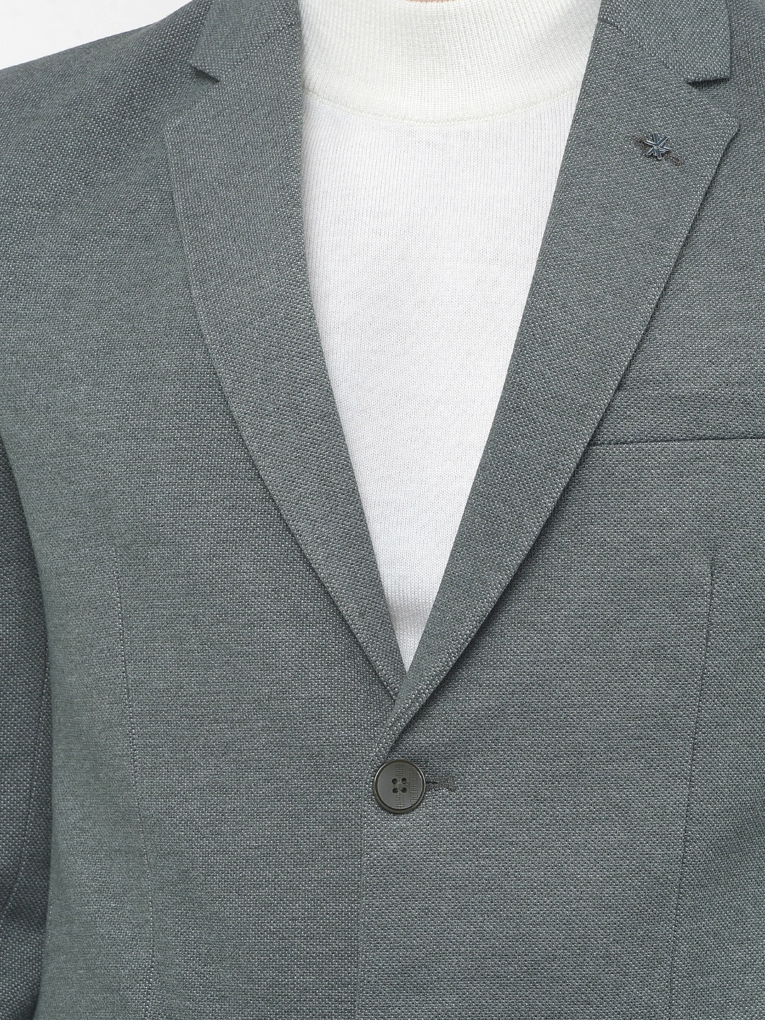 Green Notched Lapel Single Breasted Blazer
