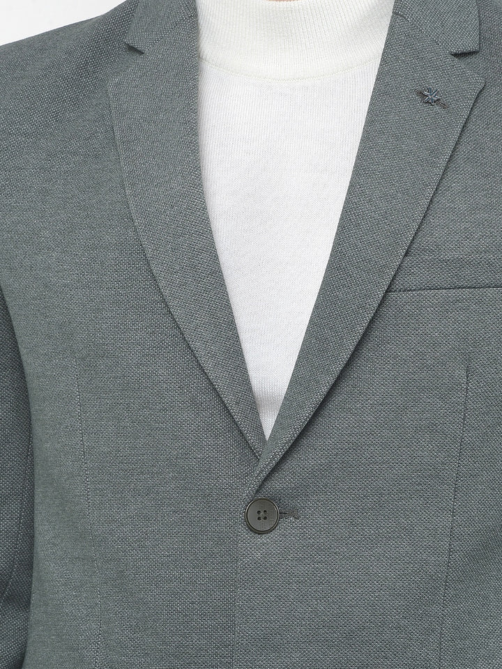 Green Notched Lapel Single Breasted Blazer
