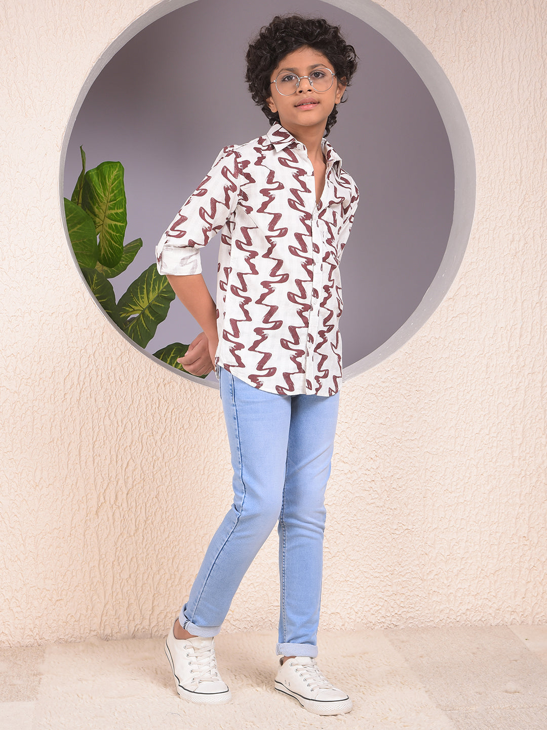 Wine Printed 100% Cotton Shirt