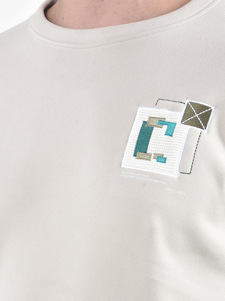 Beige Graphic Print Sweatshirt
