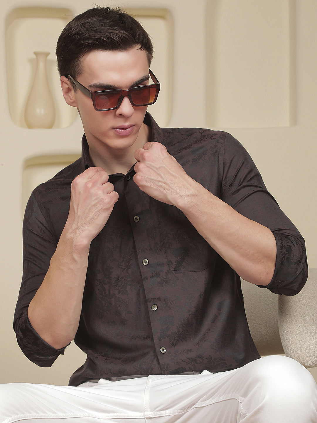 Brown Floral Print Shirt