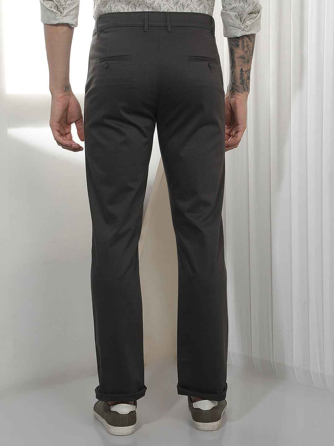 Grey Straight Cotton Trousers
