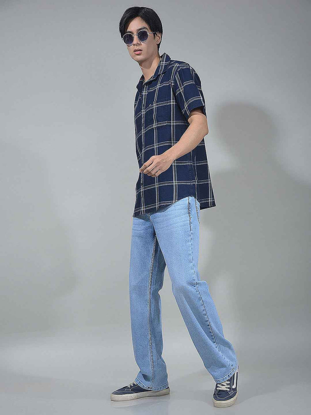 Navy Blue Checked 100% Cotton Shirt