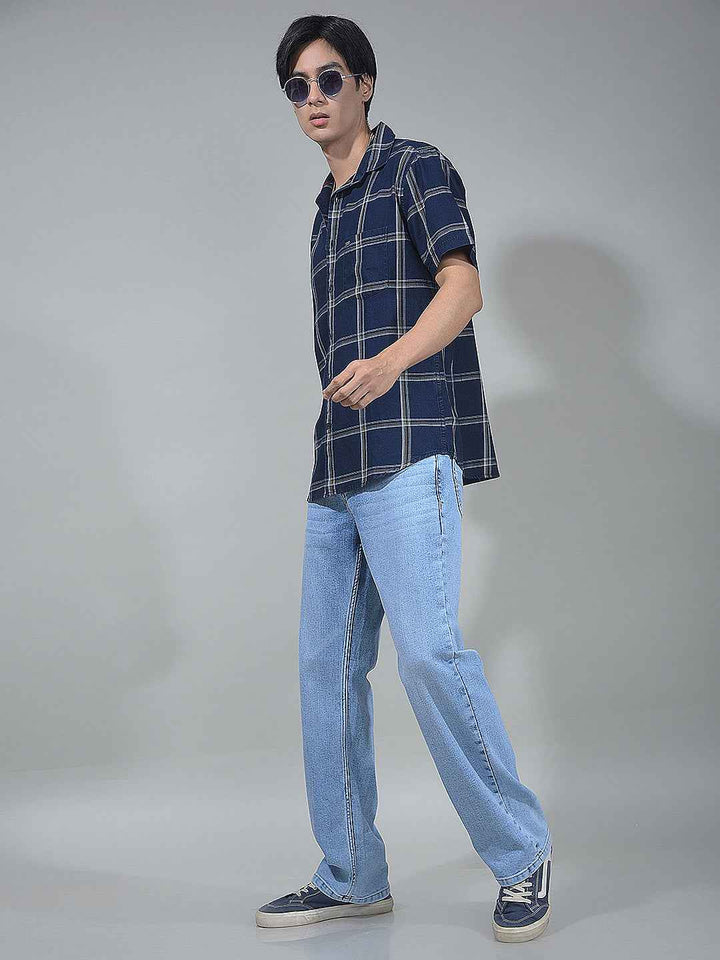 Navy Blue Checked 100% Cotton Shirt