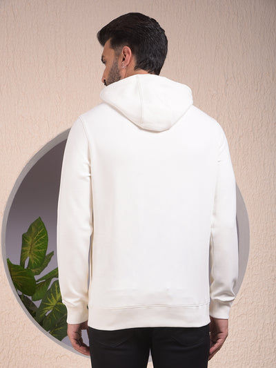 Off White Embroidered Hooded Neck Sweatshirt