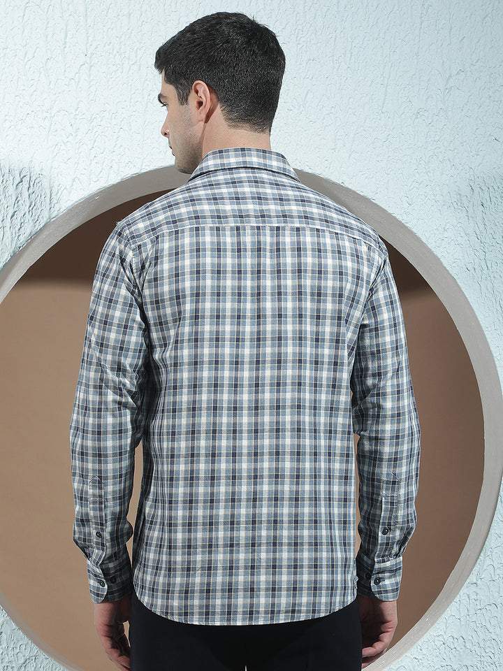 Teal Green 100% Cotton Checked Shirt