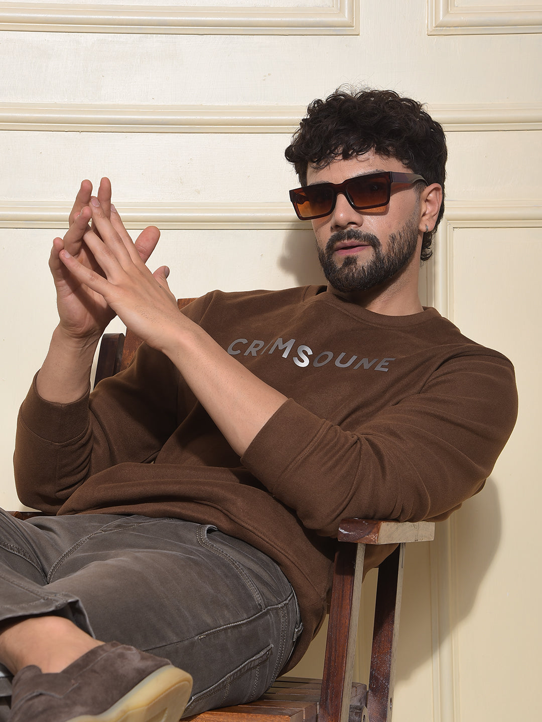Brown Typographic Print Sweatshirt