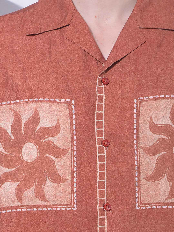 Maroon Printed Resort-Collar Shirt
