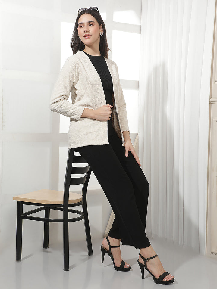 Minimalist Warm Sand Beige Jacquard Shrug