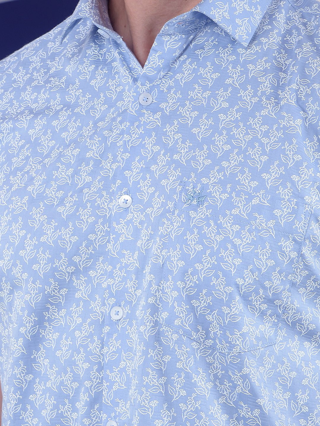 Blue Floral Print 100% Cotton Shirt