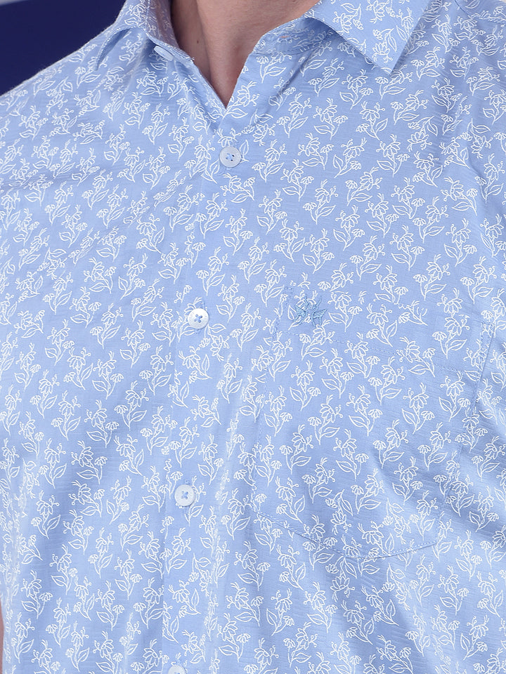 Blue Floral Print 100% Cotton Shirt