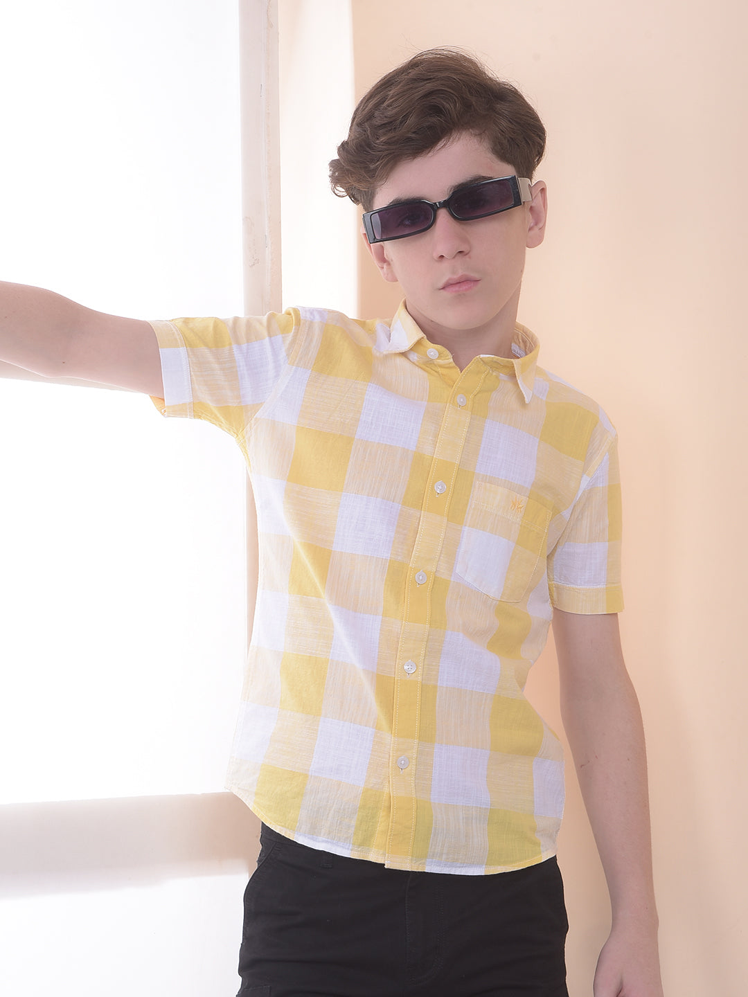 Yellow 100% Cotton Checked Shirt