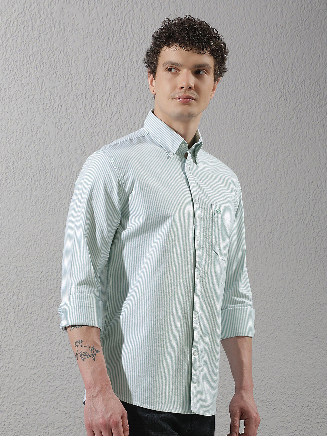 Green 100% Cotton Verical Stripes Shirt