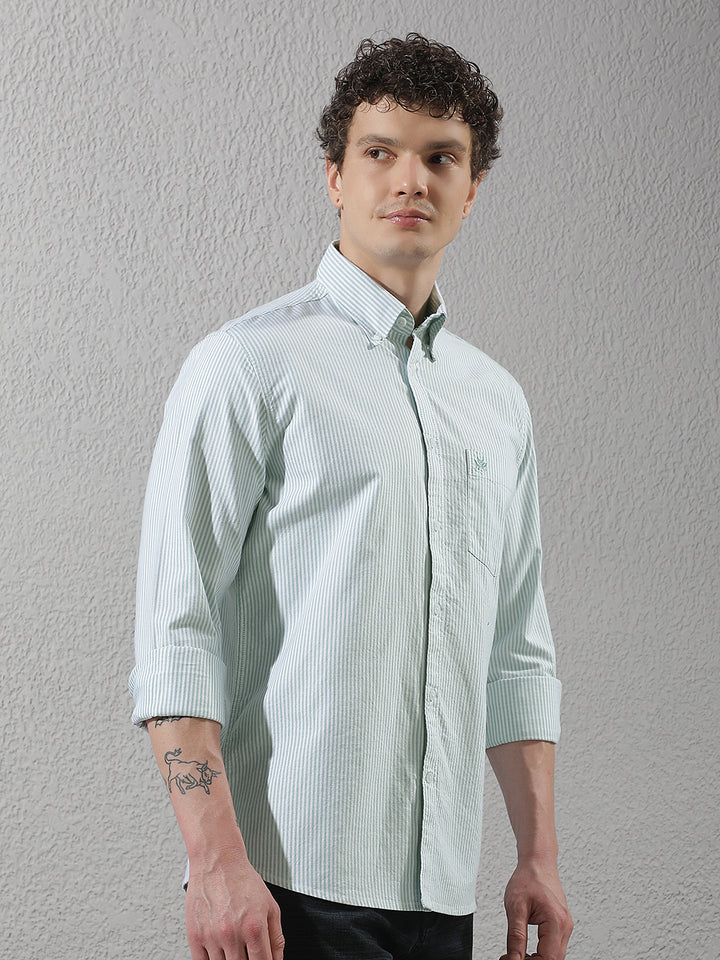 Green 100% Cotton Verical Stripes Shirt