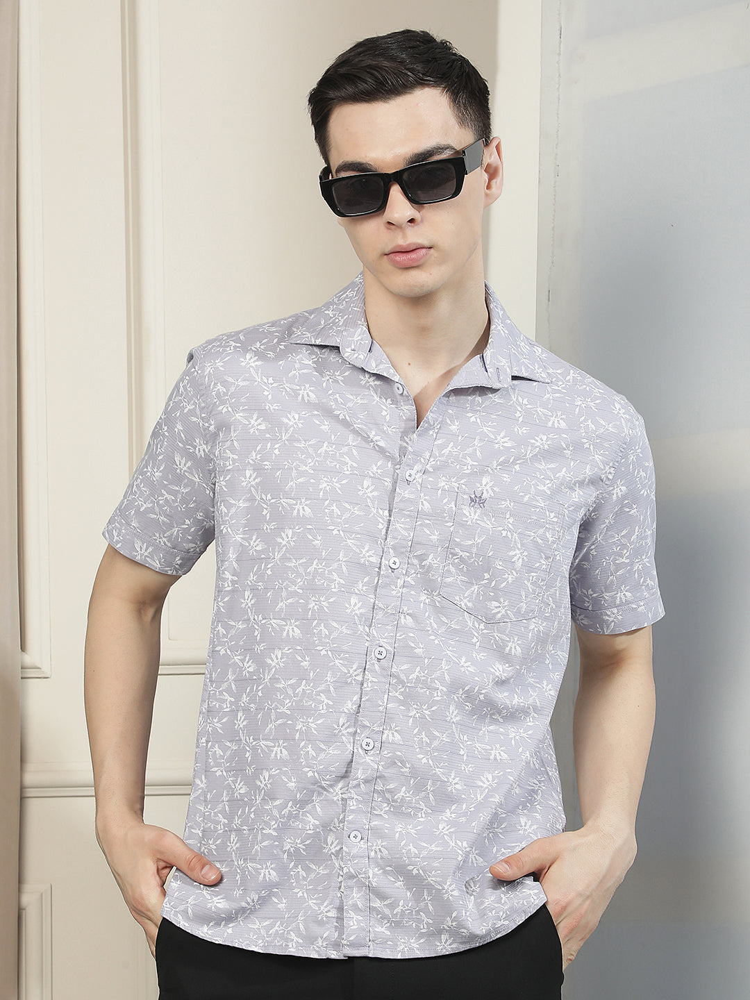 Purple Floral Print 100% Cotton Shirt